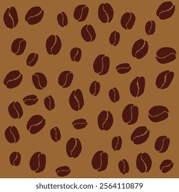 Pattern of Coffee Beans on Brown Background