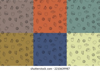 Pattern. Coffee. Croissant. Cookies. Pie. Vector graphics