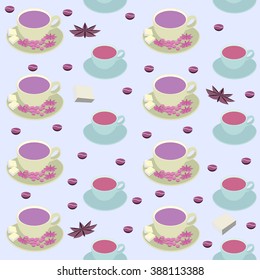 Pattern coffee cup with coffee beans and cinnamon