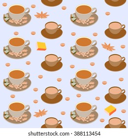 Pattern coffee cup with coffee beans and cinnamon