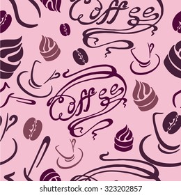 pattern of coffee cups, Turks and pastries in a retro style