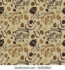 pattern of coffee cups, Turks and pastries in a retro style