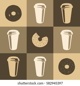 The pattern of coffee and donuts. Vector illustration made in coffee colors.