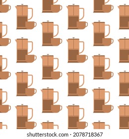 Pattern with coffee maker and mug on a white background.