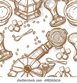 pattern coffee shop objects hand drawing graphic background 