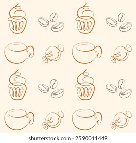 Pattern with coffee and sweets. Great for the design of a menu or a cafe.