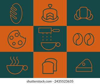 Pattern with coffee theme in geometric minimalistic style. Print with abstract shapes. Illustration for cover design, food package, menu, background