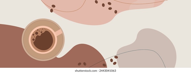 Pattern with coffee theme in geometric minimalistic style. Print with abstract shapes. Illustration for background, web banner