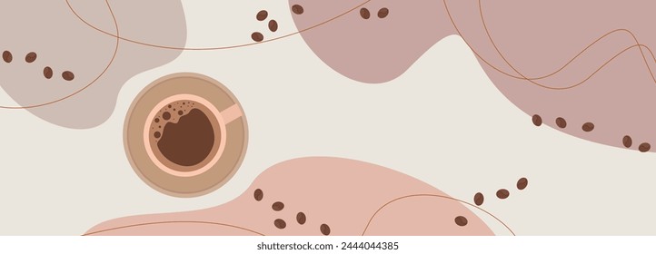Pattern with coffee theme in geometric minimalistic style. Print with abstract shapes. Illustration for background, web banner