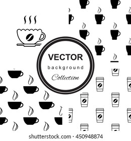  pattern collection with cup of coffee. Endless background for wallpaper, bed linen, tiles, fabrics, backgrounds. Vector illustration.