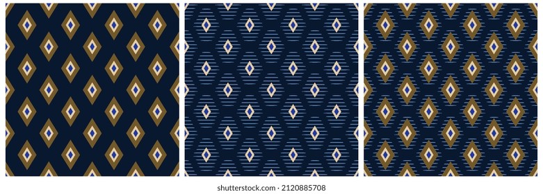 Pattern collection two colours combination motif classic blue background. Small abstract linear element modern lux fabric design textile swatch ladies dress, man shirt, silk scarf all over print block