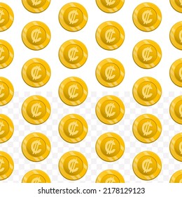 Pattern of Colon currency on transparent background with mini doodle (icons) and gold color. Vector Illustration