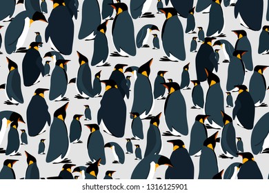 Pattern colony of king penguins. South Sandwich Islands, Antarctica - vector graphics.