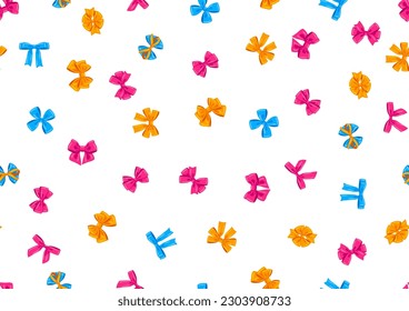 Patrón con arcos de color. Cinta con nudo para decoración y diseño de cartas.