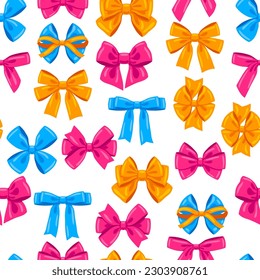 Pattern with color bows. Ribbon with knot for card decoration and design.