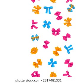 Pattern with color bows. Ribbon with knot for card decoration and design.