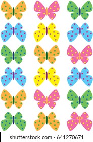 Pattern from color butterflies on a white background