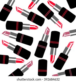 pattern of color lipsticks. Red lipstick, pink lipstick, orange lipstick, wine lipstick. Flat multicolored lipsticks. Makeup.