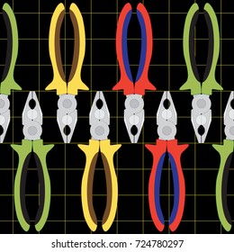 The pattern of the color pliers on black background