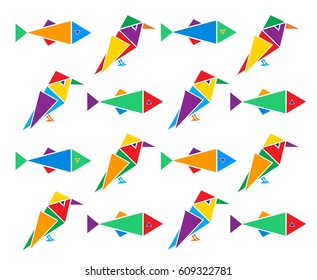 Pattern colored birds and fishes for kids apparel