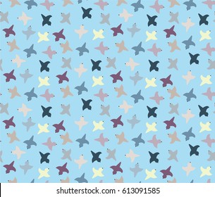 Pattern with colored birds on the blue background