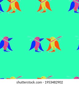 Patrón con pájaros de colores con bufandas. Rooks. Rook. Perfecto para patrones, embalajes, imprenta, textiles, ropa de cama, cuaderno. Patrón vectorial.