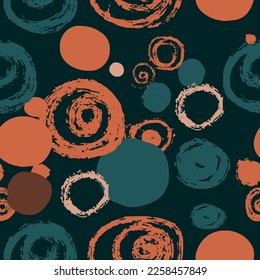The pattern of colored circles and spots is drawn by hand. Beautiful seamless delicate pattern for fabric. Stock illustration. The best-selling sketch.