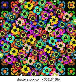 pattern colored flowers on a black background