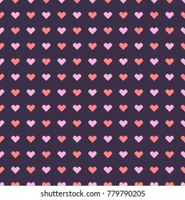 Pattern with colored hearts on a violet background.Decorative paper for wrapping presents