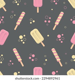 pattern with colored ice cream in flat style on a gray background