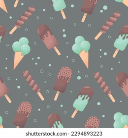 pattern with colored ice cream in flat style on a gray background