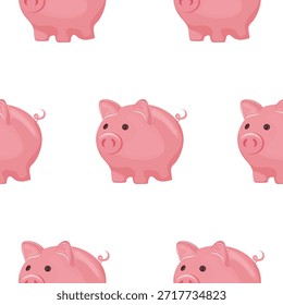 Patrón con un icono coloreado de una hucha rosa para ahorrar y almacenar dinero, para diseños temáticos sobre el tema de negocios, banca y finanzas