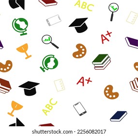A pattern of colored icons on the topic of education and science. Seamless background.