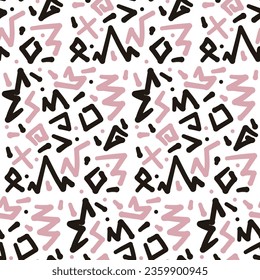 Pattern colored lines polyline vector seamless pattern. Clear and even lines, pointed shapes. Abstract wallpaper design, fashionable textile print. Pink and black lines. Printing on textiles and paper