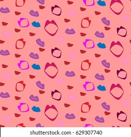 Pattern with colored lips on the pink background