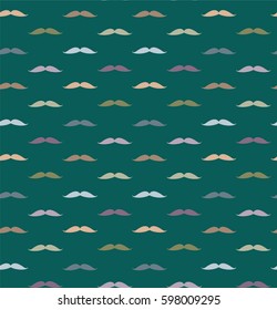 Pattern with colored mustaches on the green background