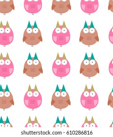 Pattern with colored owl on the white background