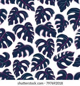 pattern of colored palm leaves on white background, vector illustration
