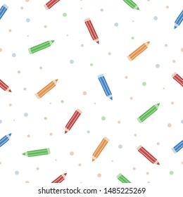 pattern with colored pencils and colored balls on a white background. School print