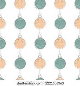 pattern of colored pink and blue Christmas balls in line art style for gift wrapping, wrapping paper