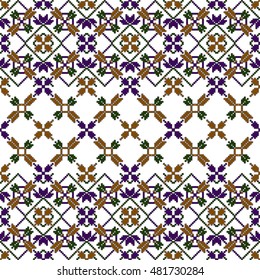 pattern of colored pixels in a geometric floral style. For Print on textiles, tableware, home decor. Vector illustration