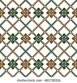 pattern of colored pixels in a geometric floral style. For Print on textiles, tableware, home decor. Vector illustration