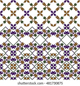 pattern of colored pixels in a geometric floral style. For Print on textiles, tableware, home decor. Vector illustration