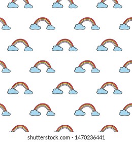 Pattern with colored rainbows on a white background. Vector drawing in the style of doodle.
