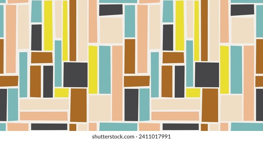 A pattern of colored rectangles laid out in a smooth mosaic. Seamless pattern of colored rectangle shapes, seamless art.