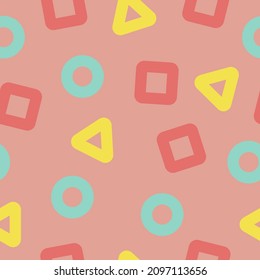 Pattern of colored shapes circle, square, triangle, star, umbrella. Vector image.