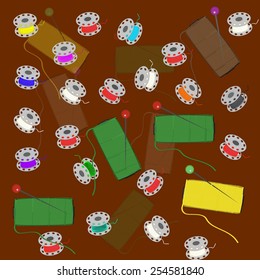 Pattern with colored spools of thread