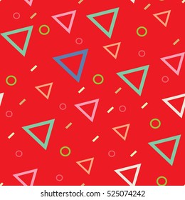 pattern with colored triangles, rings, rectangular