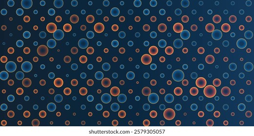 Pattern of colorful, abstract random sized bubbles on a dark background. Modern, playful design suitable for illustrations, backgrounds, or creative projects