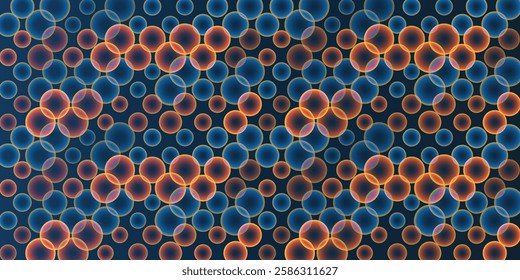 Pattern of colorful, abstract random sized brown and blue bubbles on a dark background. Modern, playful design suitable for illustrations, backgrounds, or creative projects